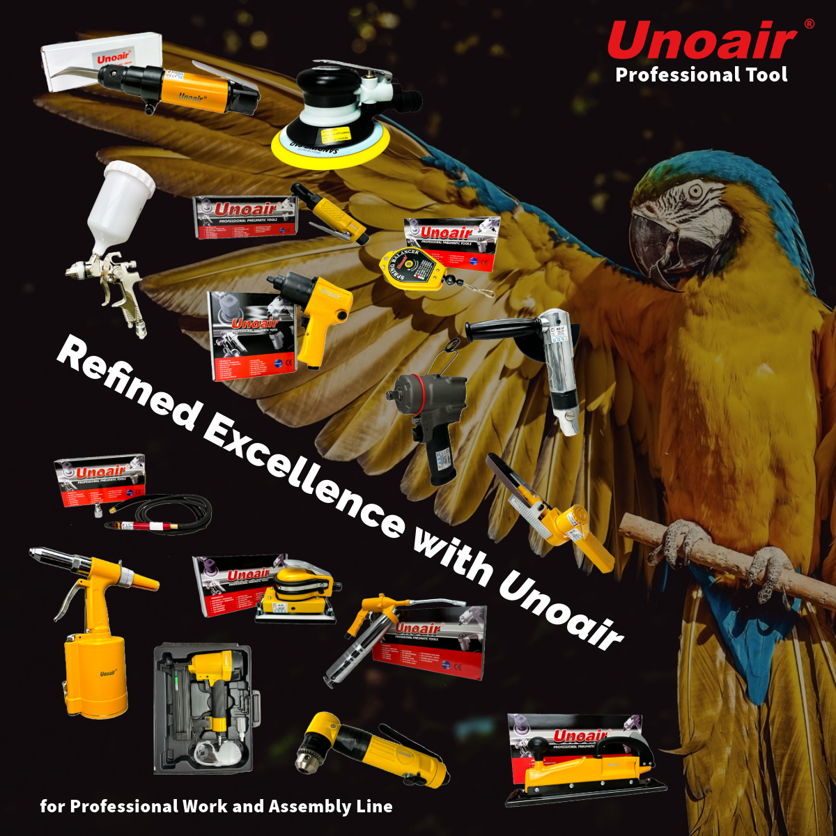 Unoair penumatic air tool compressor assembly torque screw driver snapon ktc tone wurth usa taiwan japan